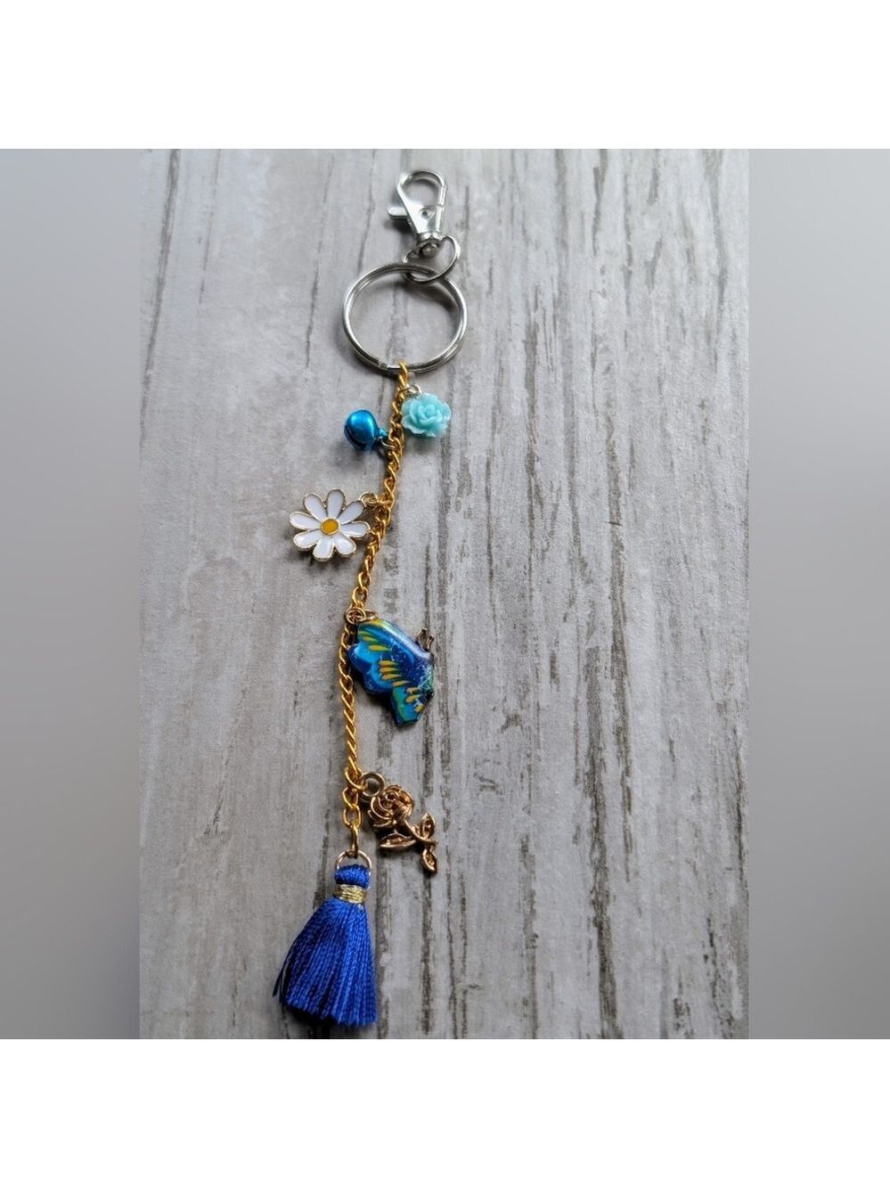 Gold and Blue Butterfly Bag Charm